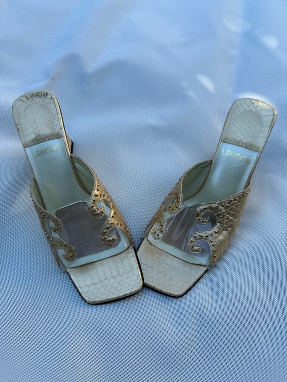 J.Renee Metallic Gold Clear Strap Mule Heels - Picture 8 of 10